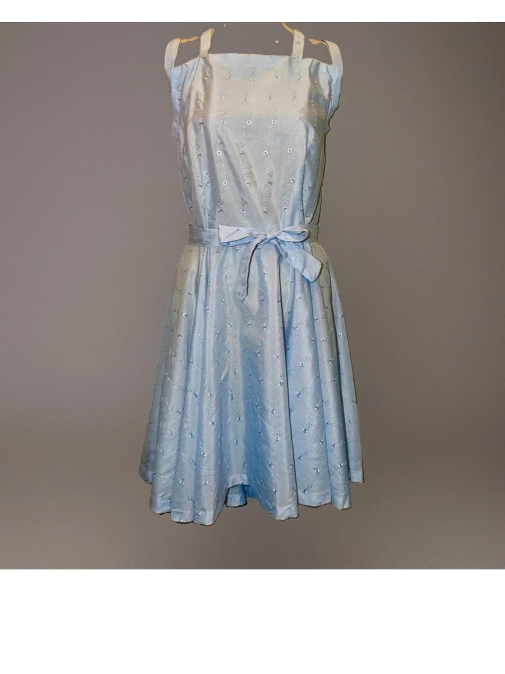 VTG Handmade Square Dance Rockabilly Dress with Belt Blue Sz Lg Circle Skirt